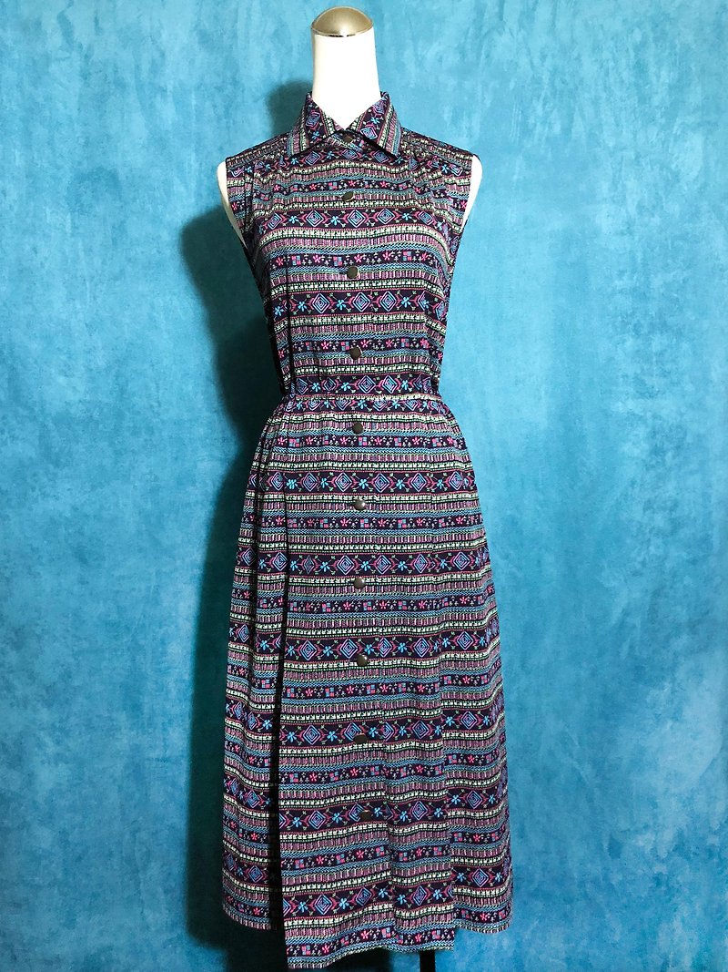 Pingpong vintage [Vintage dress / totem sleeveless vintage dress] bring back VINTAGE abroad - ชุดเดรส - เส้นใยสังเคราะห์ หลากหลายสี