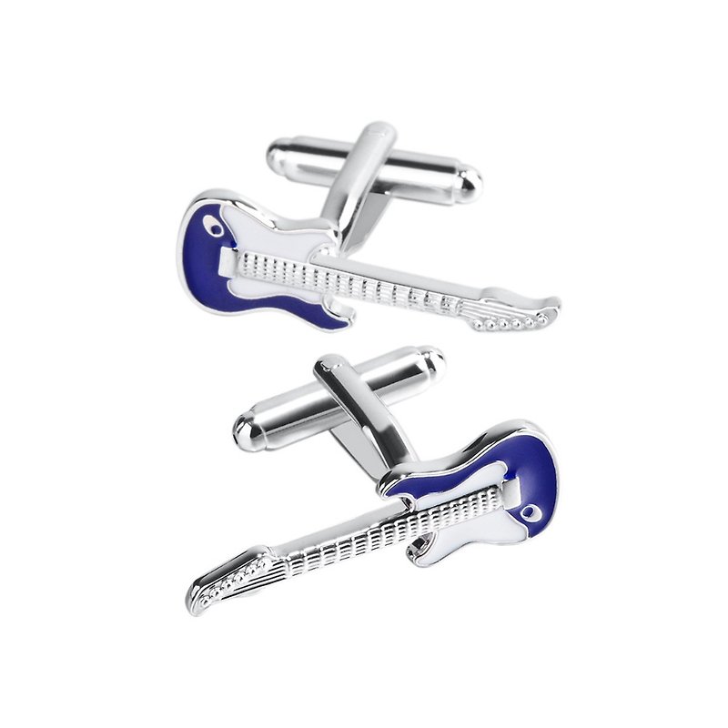 Kings Collection Blue and White Guitar Cufflinks KC10099 Blue - Cuff Links - Other Metals Blue
