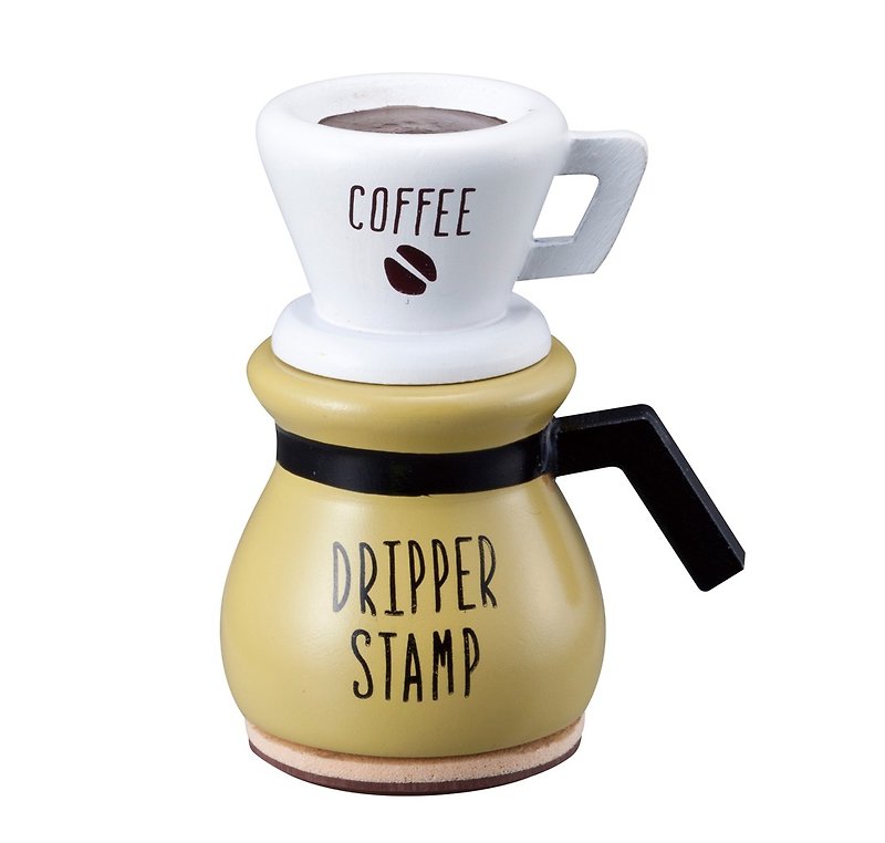 【日本Decole】MILSTEAD COFFEE文具系列★DRIPPER手沖咖啡壺造型雙層印章組 - 印章/印台 - 木頭 卡其色