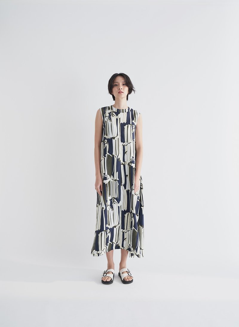 YIBO/silk print long dress - ชุดเดรส - ผ้าไหม หลากหลายสี
