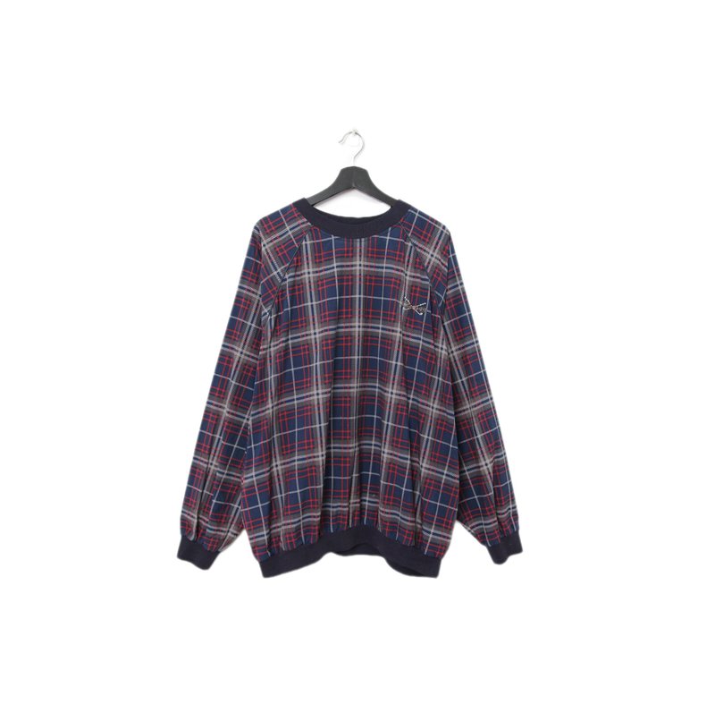 Back to Green - Windbreaker Pullover Sweatshirt Round Neck Classic Plaid f-14 // Vintage - อื่นๆ - ไนลอน 