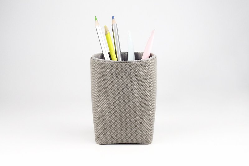 Pencil Holder, Brush Holder, Storage Box, Desk Organization, Grey - Pen & Pencil Holders - Faux Leather Gray