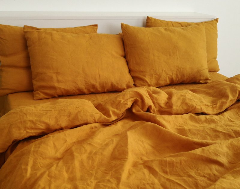 Turmeric linen duvet cover / Softened linen / Comforter cover / Quilt cover - 寢具/床包 - 亞麻 黃色