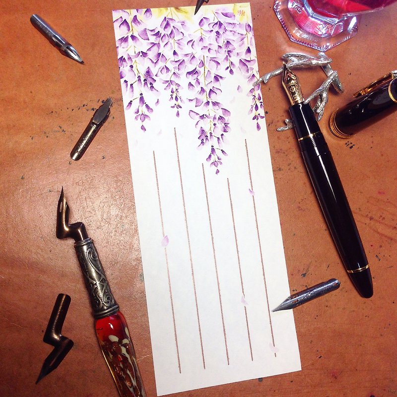 一筆花箋~墨水染畫-紫藤花-(一包20張入) - 便條紙/便利貼 - 紙 