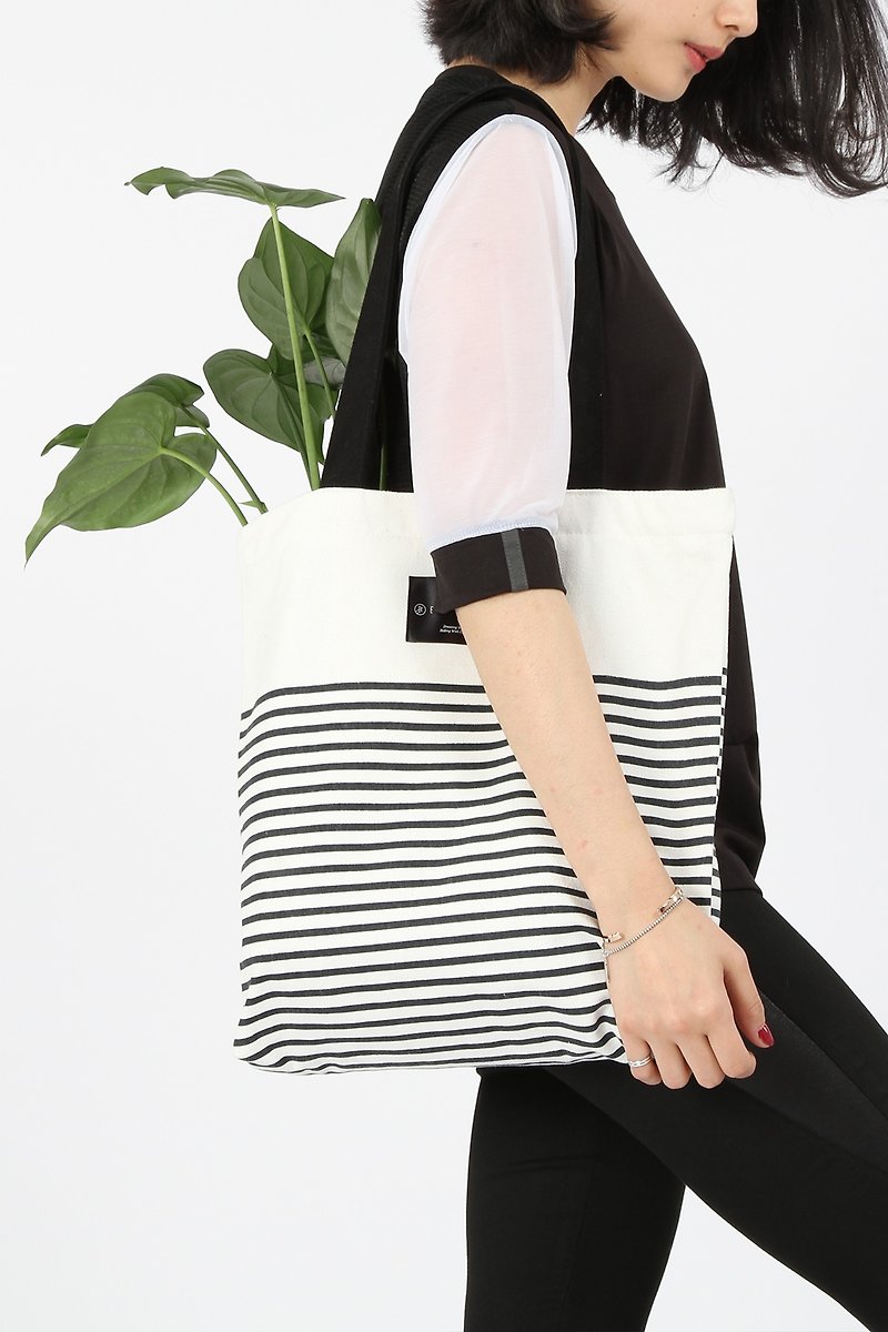 Bag for you Happy Bag Happy Shoulder Zip Shopping Bag - กระเป๋าแมสเซนเจอร์ - ผ้าฝ้าย/ผ้าลินิน สีดำ