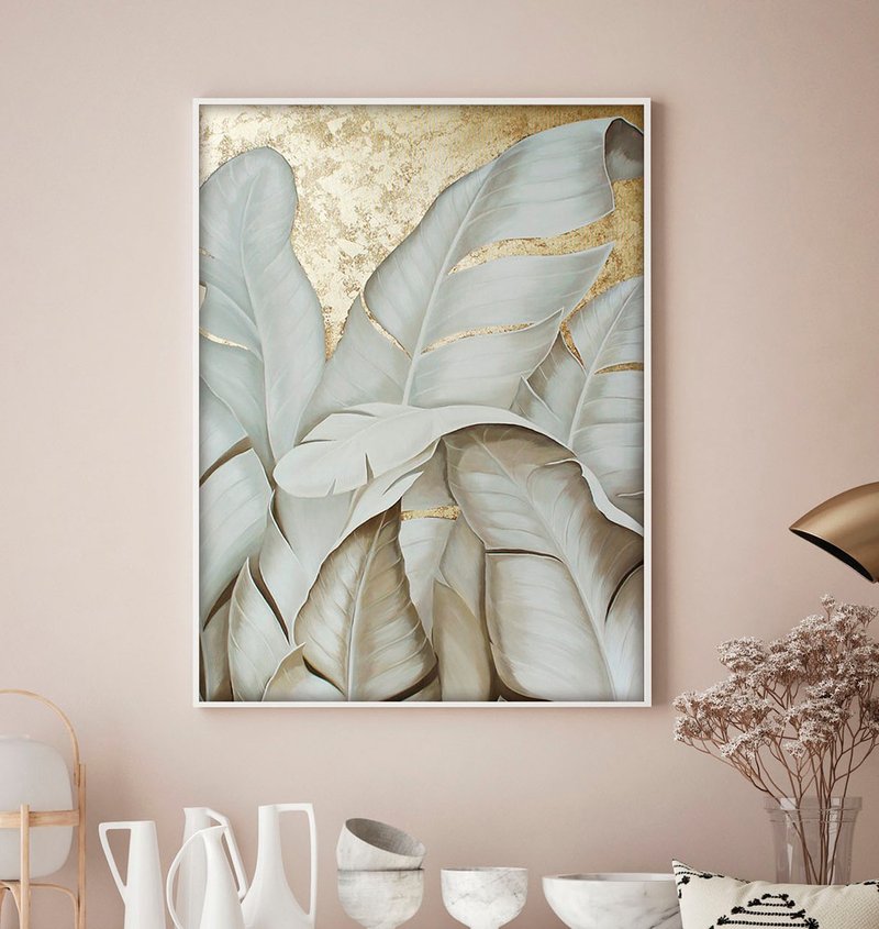 Gold Painting | Banana Leaves | Leaves  Painting | Leaves art | Golden Leaves 2 - 壁貼/牆壁裝飾 - 棉．麻 金色