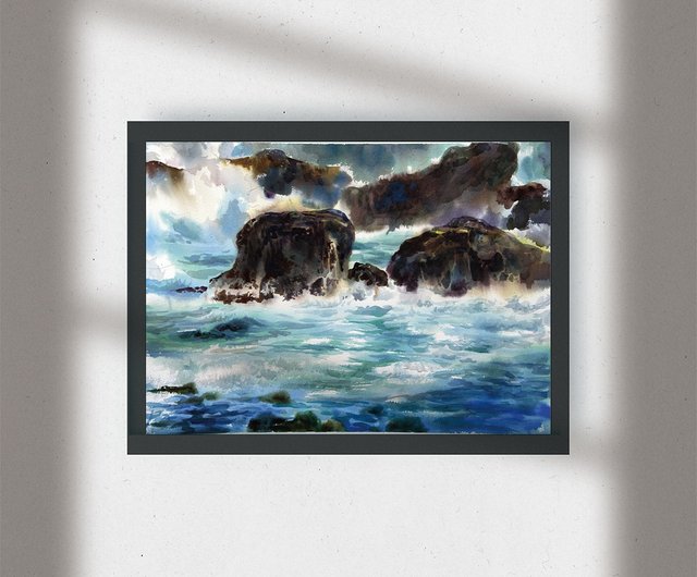 水彩画】海を聞く - 海岸に打ち寄せる波の音 - ショップ gaze