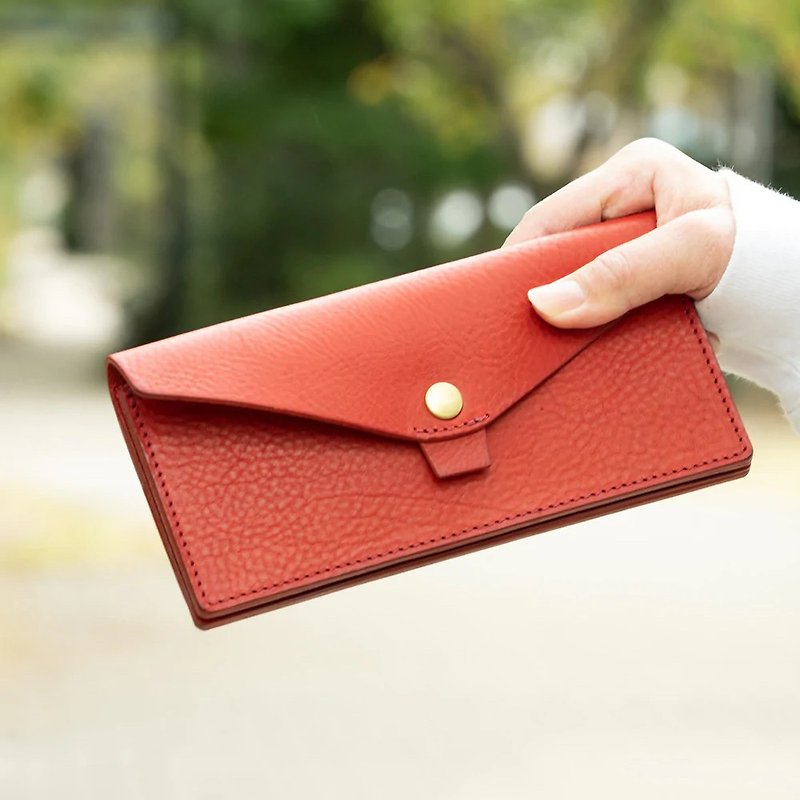 真皮 長短皮夾/錢包 紅色 - wallet thin leather wallet leather italian leather leather leather wallet