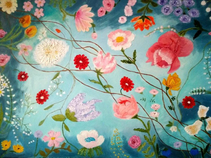 Made to order. Original oil painting Flying flowers. 50x70 cm. Unframed - 壁貼/牆壁裝飾 - 其他材質 