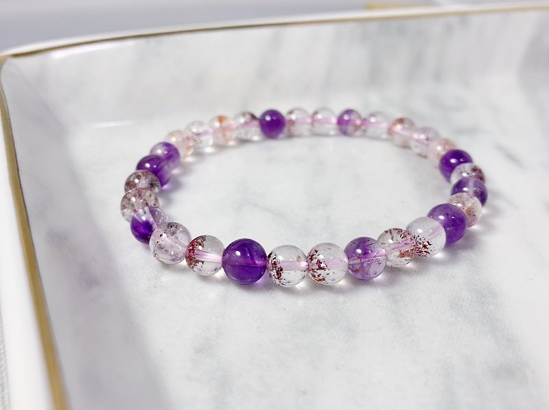 MH natural stone hand beads series _ three round backbone _6mm - Bracelets - Crystal Purple