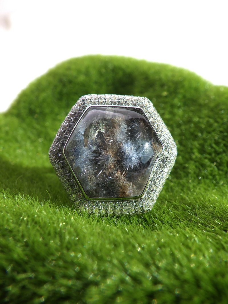 星穹花語 | 異色藍線石花星雙生戒指 - 戒指 - 水晶 藍色