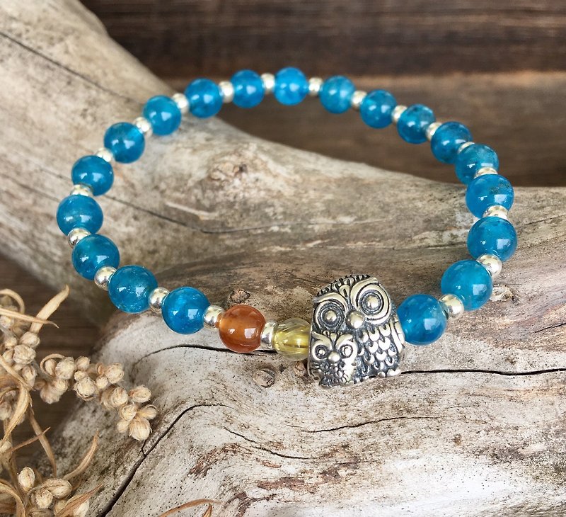Lucky Goddess / 6mm high quality brilliant blue apatite sterling silver bracelet - Bracelets - Gemstone Blue