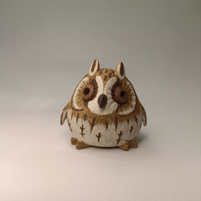 迷你Q版貓頭鷹-長耳鴞/陶藝品/原創 - 擺飾/家飾品 - 陶 