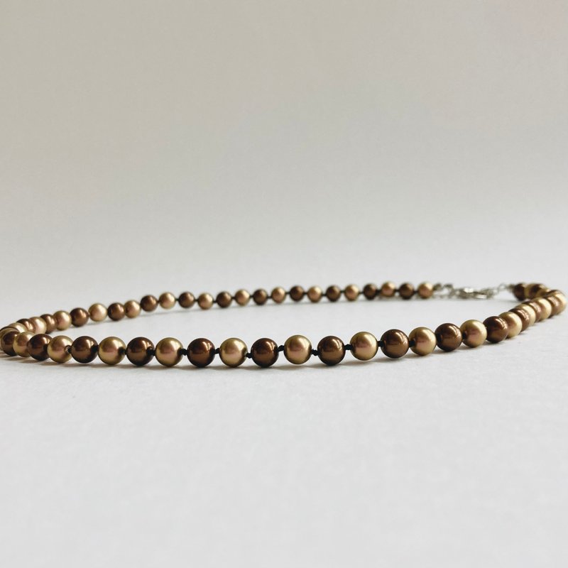 Glass pearl mix color all knot necklace/6mm approx. 43cm+5cm/cocoa mix/R/made in Japan - Necklaces - Glass Brown