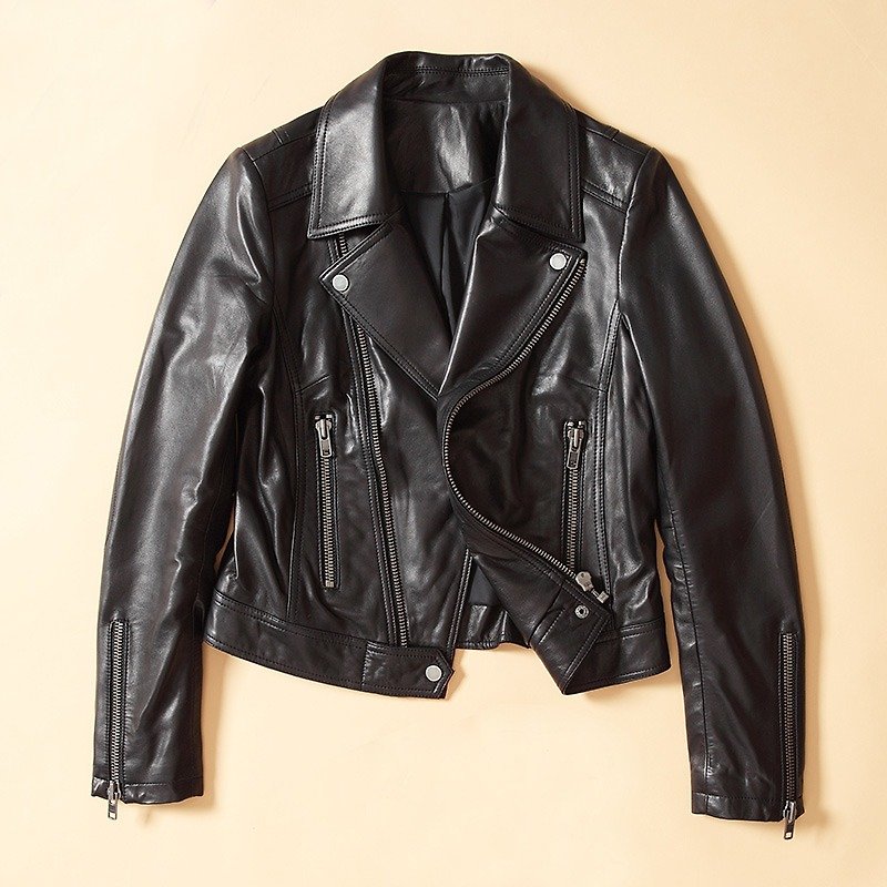 【中古】羊革のオートバイのジャケット - ジャケット - 革 ブラック