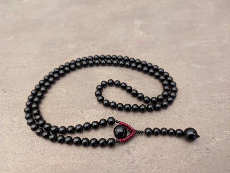 Natural Black Tourmaline Shorl Mala Prayer Rosary Necklace 108 Beads - Necklaces - Gemstone Black