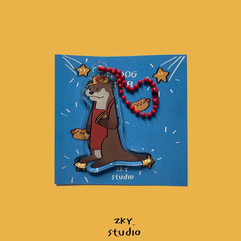 Acrylic Keyring Hotdog Otter - 鑰匙圈/鑰匙包 - 壓克力 咖啡色