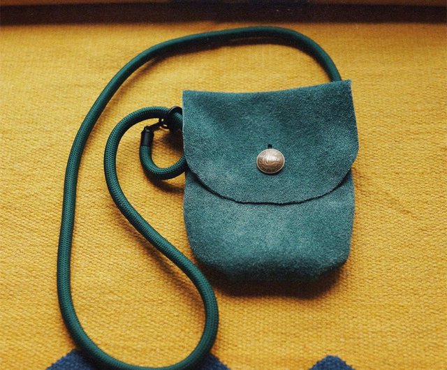 Green Indian Apothecary Bag Hand-stitched Coin Buckle Blue Green