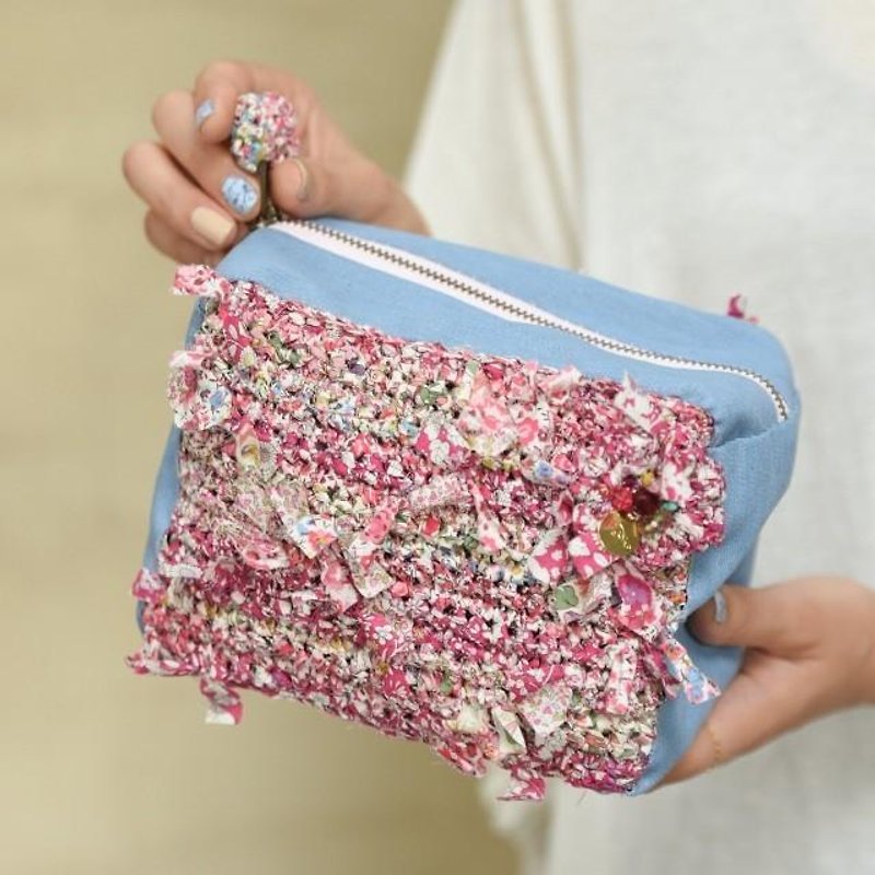 わたしだけのリバティ咲き編みポーチ x キューブ||ピンク - 化妝包/收納袋 - 其他材質 粉紅色