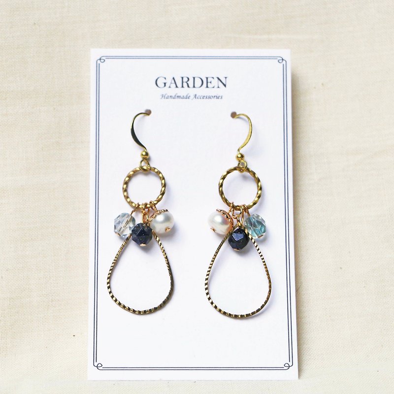 Clara克萊拉 藍砂石珍珠 耳環 - 耳環/耳夾 - 銅/黃銅 藍色