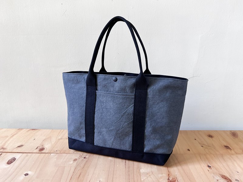 Big Tote・Washed Dark Grey - Messenger Bags & Sling Bags - Cotton & Hemp Gray