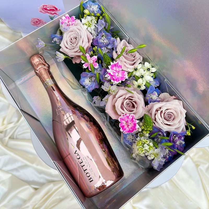 カスタマイズギフト | フラワーギフトボックス、スパークリングワイン、フルーティワイン、高見えカスタマイズギフト、ロマンチックな花 - お酒 - ガラス 