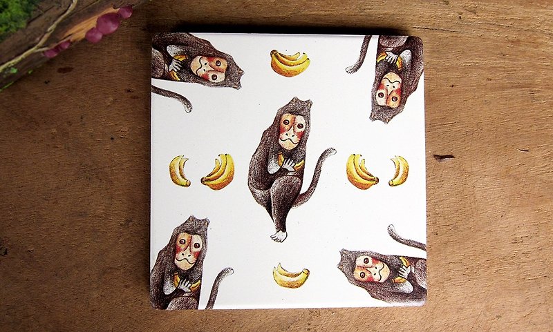 TAIWAN macaque ceramic water-absorbing coaster - Coasters - Other Materials Brown
