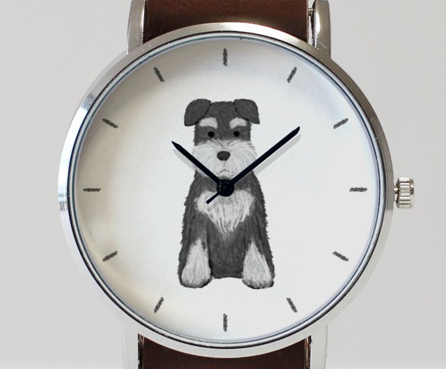 ミニチュアシュナウザーブラックシルバー垂れ耳の腕時計 - ショップ