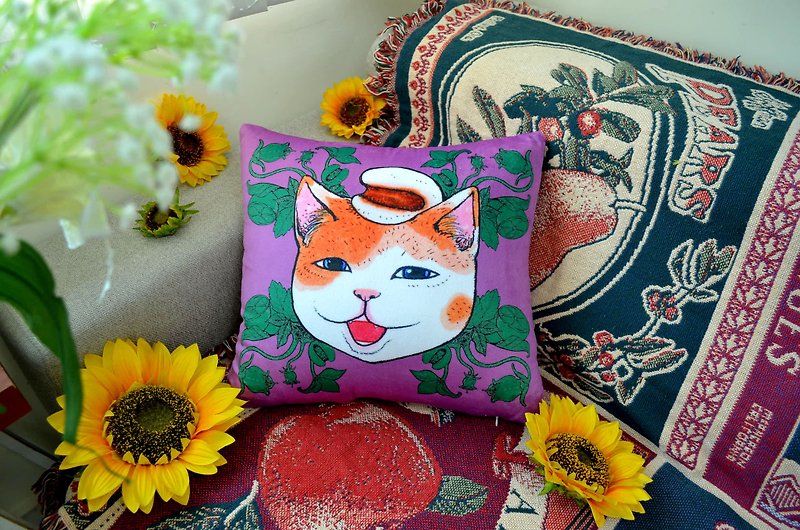 Gookaso original picture book design creation barley map cat cartoon velvet printed pillow 45x45cm - Pillows & Cushions - Polyester Purple