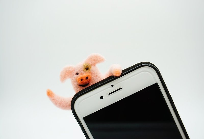Wool Felted Pig Phone Case SAY HELLO Pinky Pig Phone Cover Christmas Gifts - Phone Cases - Wool Pink