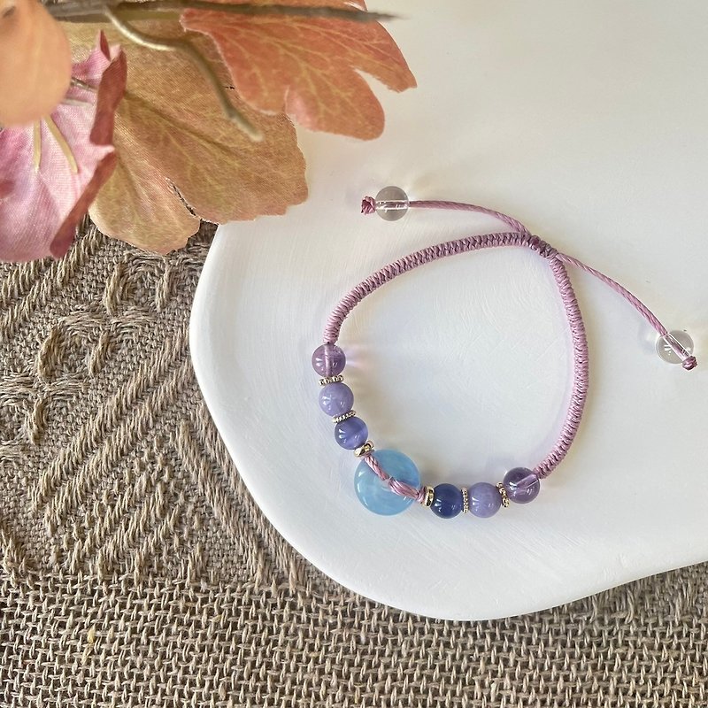 Mindfulness Aquamarine peace clasp woven bracelet - Bracelets - Crystal 