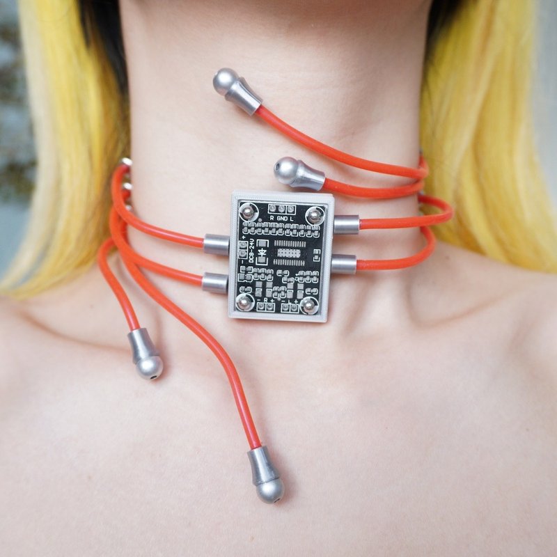 Custom Cyberpunk Magnetic Multi-Layer Choker with Detachable Main Body for Any Style - Chokers - Other Materials Red