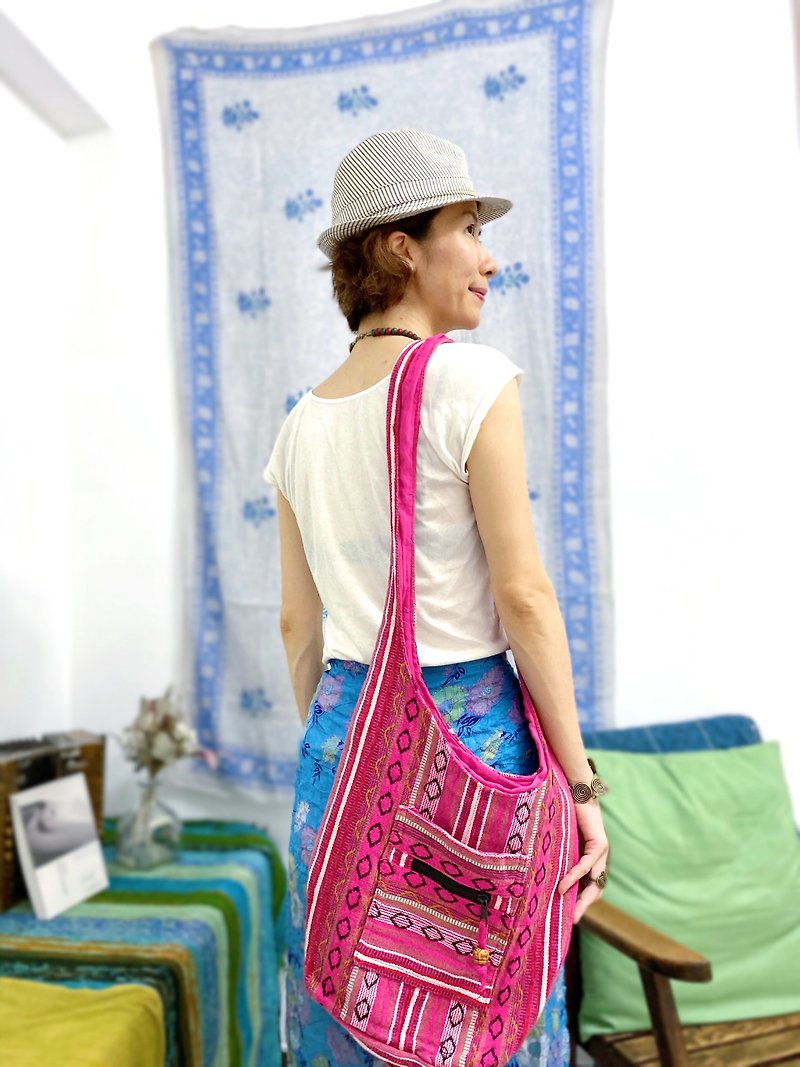 ginagypsy gypsy pink casual bag - Messenger Bags & Sling Bags - Cotton & Hemp Pink