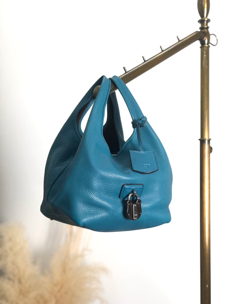 【 日本直送　名牌中古包 】LOEWE ロエベ カリエPM ハンドバッグ ブルー カデナモチーフ レザー ミニバッグ vintage ヴィンテージ 2t2tsk - 手提包/手提袋 - 真皮 藍色