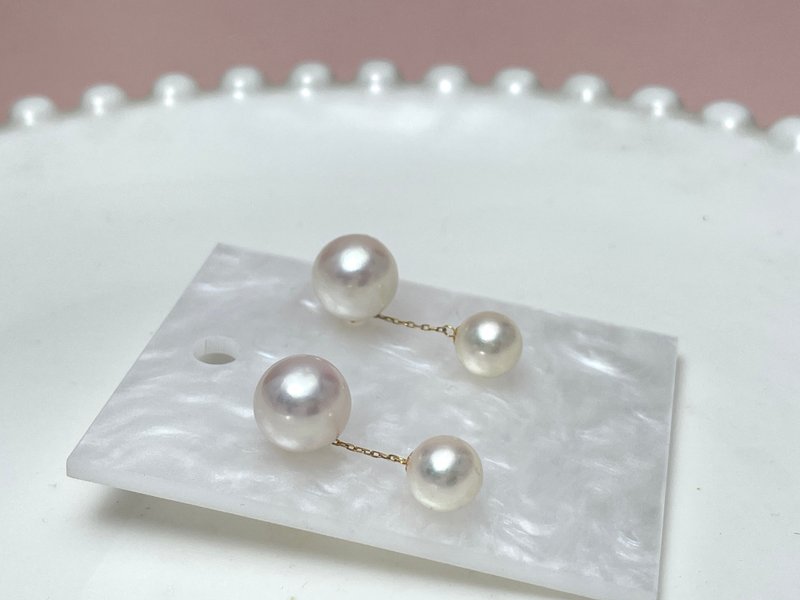 Upgraded version of the wind blowing natural seawater pearls, Australian white pearls, Japanese Akoya four-bead 18k gold earrings - ต่างหู - ไข่มุก ขาว