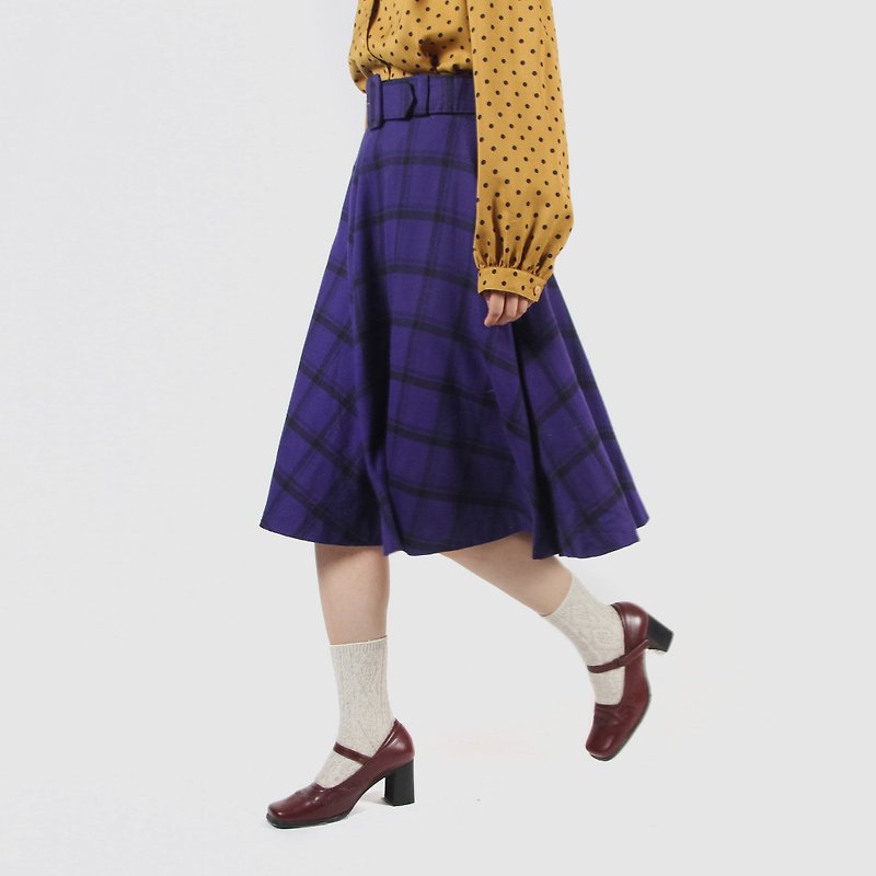 [Egg plant vintage] milkshake plaid suede vintage round skirt - Skirts - Polyester Purple