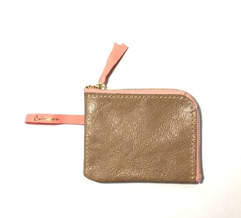 CU198GY L zipper coin purse half wallet mini wallet compact wallet leather smart wallet unisex - Wallets - Genuine Leather Brown