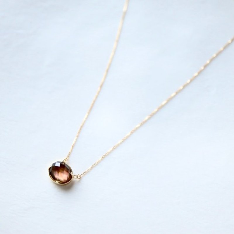 [Hi-Bi] K18YG Brown Mother of Pearl x Smoky Quartz Necklace - สร้อยคอ - เครื่องเพชรพลอย 