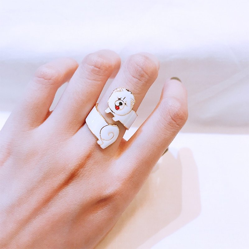 チャウチャウチャウチャウフィンガーリング犬ペットジュエリーボックスパッケージ誕生日プレゼント - リング - 琺瑯 ホワイト