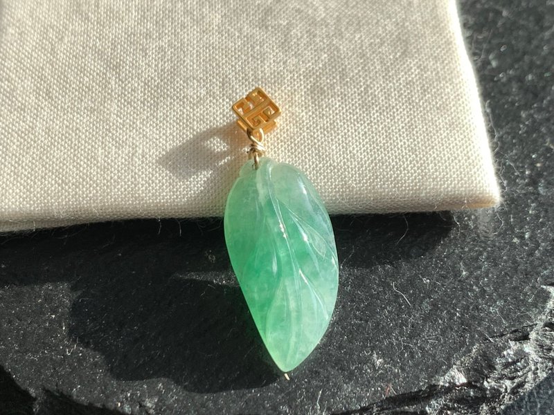 天然緬甸玉翡翠項鍊冰翠綠玉葉 一夜致富 美國14Kgf項鍊 14K包金 - 項鍊 - 玉石 綠色