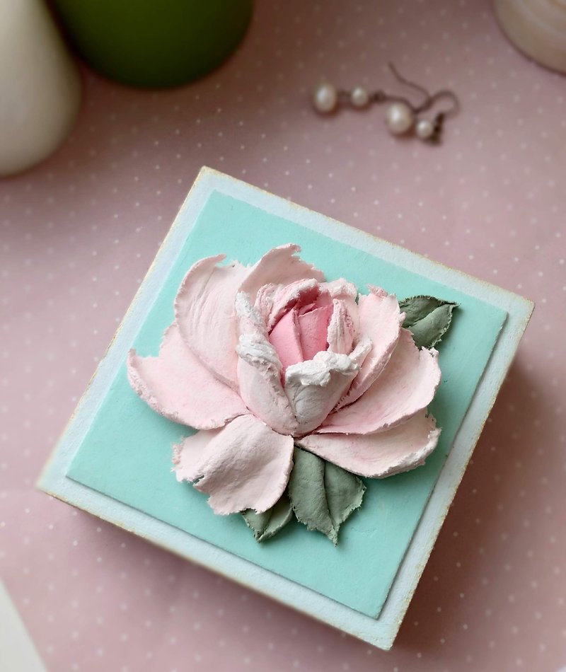 小珠宝盒 Small jewelry box with rose Gift for woman for Mothers day Trinket box - Storage - Wood Blue