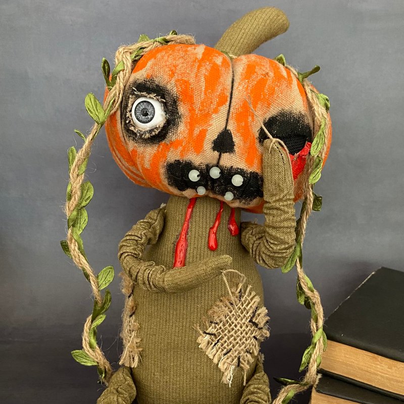 Pumpkin doll.Creepy cute. Halloween Pumpkin . - Stuffed Dolls & Figurines - Cotton & Hemp Orange