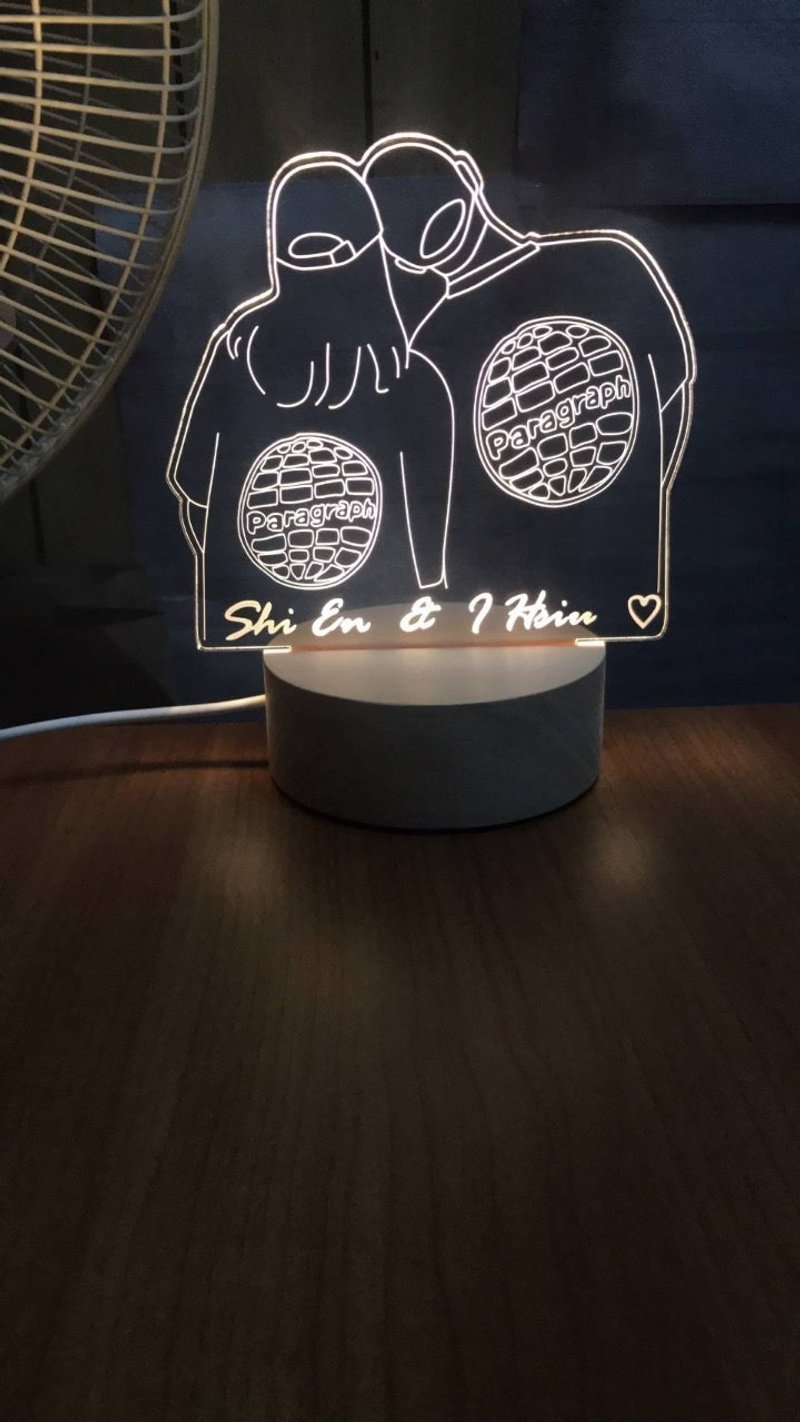 情侶約會紀念夜燈 客製化線條插畫 無五官質感風 告白紀念禮物 - 燈具/燈飾 - 木頭 藍色