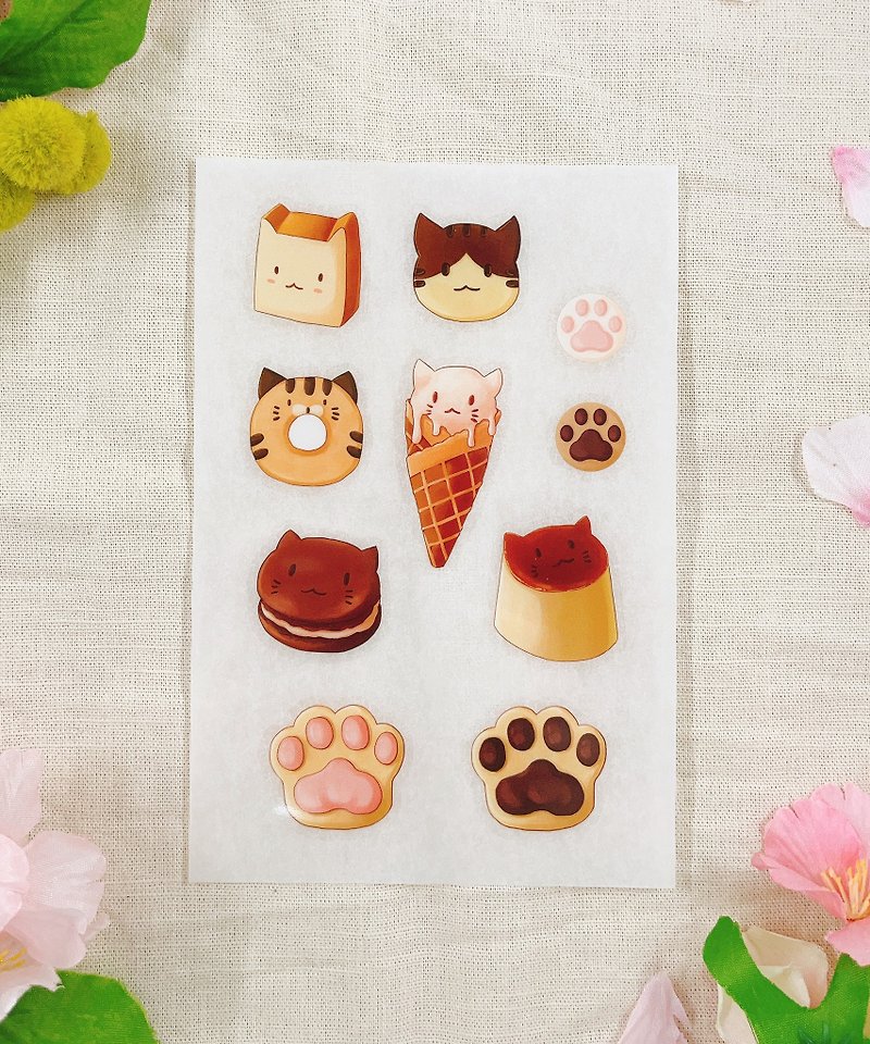 貓咪感壓轉印貼紙－造型食物篇 一組含兩張貼紙 - 貼紙 - 紙 