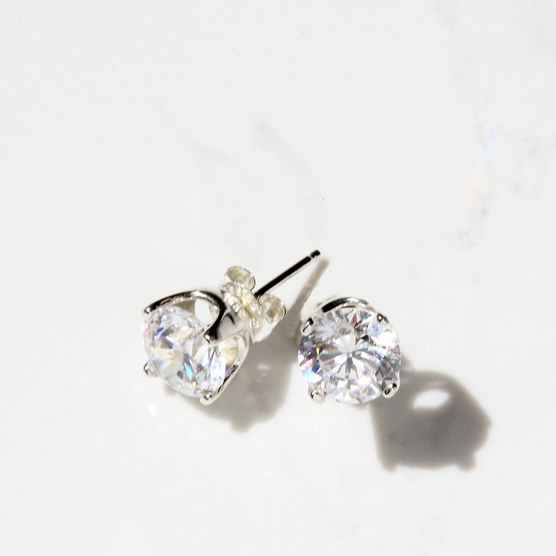 一克拉 皇冠 7mm 瑞士單鑽 鑽石 一對 s925 純銀 防過敏 耳環 - 耳環/耳夾 - 鑽石 透明