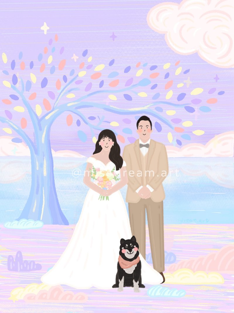 婚紗似顏繪|結婚客製化禮物|客製婚紗桌布 (電子檔) - 電子似顏繪/繪畫/插畫 - 其他材質 多色