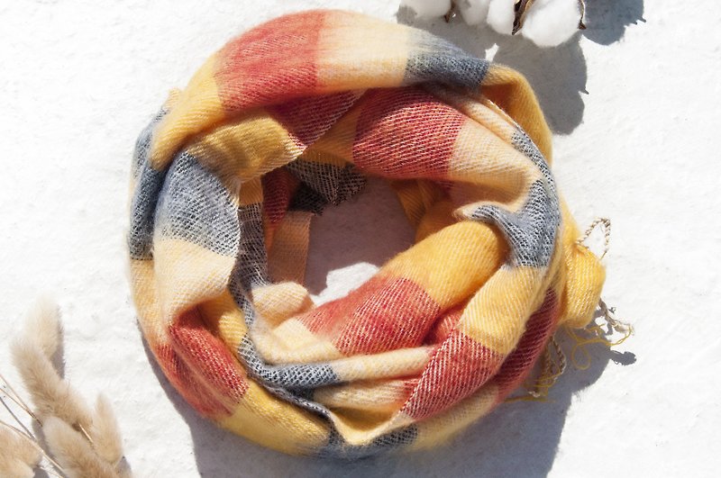 Birthday Gift Pure Wool Scarf / Hand Knitted Scarf / Knitted Scarf / Pure Wool Scarf-Mango Stripe - Scarves - Wool Multicolor