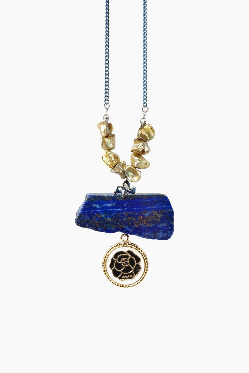 Blue Lapis Lazuli Stone Necklace with Freshwater Pearls - Necklaces - Gemstone Blue