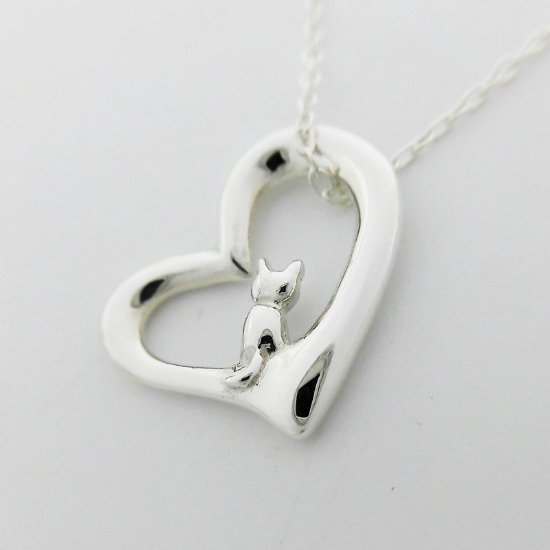 Heart cat necklace - Necklaces - Sterling Silver Silver