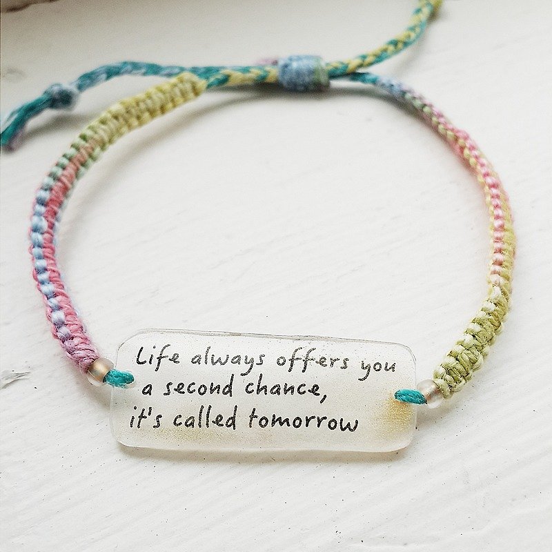 momolico rainbow rope woven bracelet micro text Wen Qing word forgive myself - Bracelets - Other Materials Multicolor